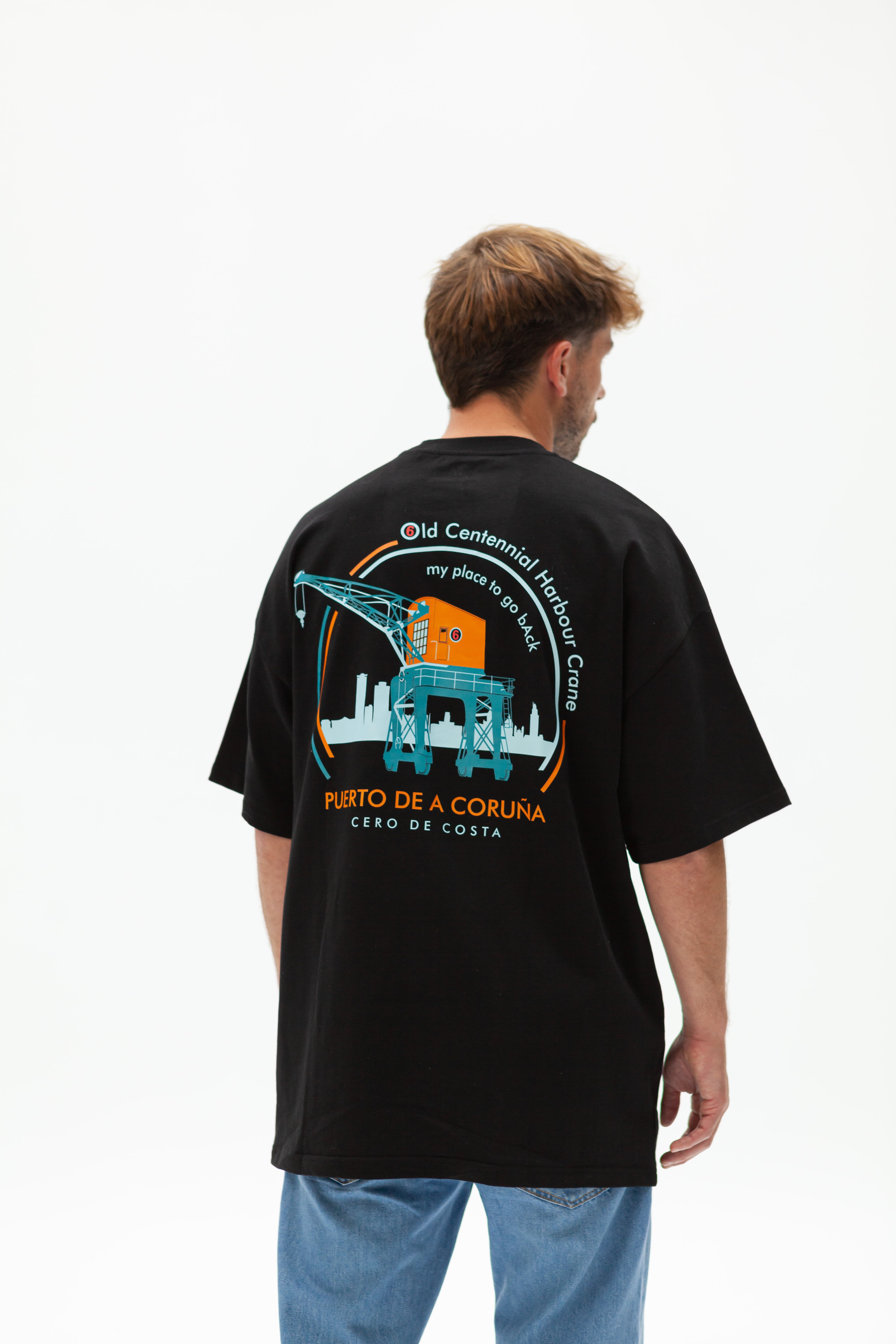 CAMISETA OVERSIZED NEGRO "PUERTO DE A CORUÑA"